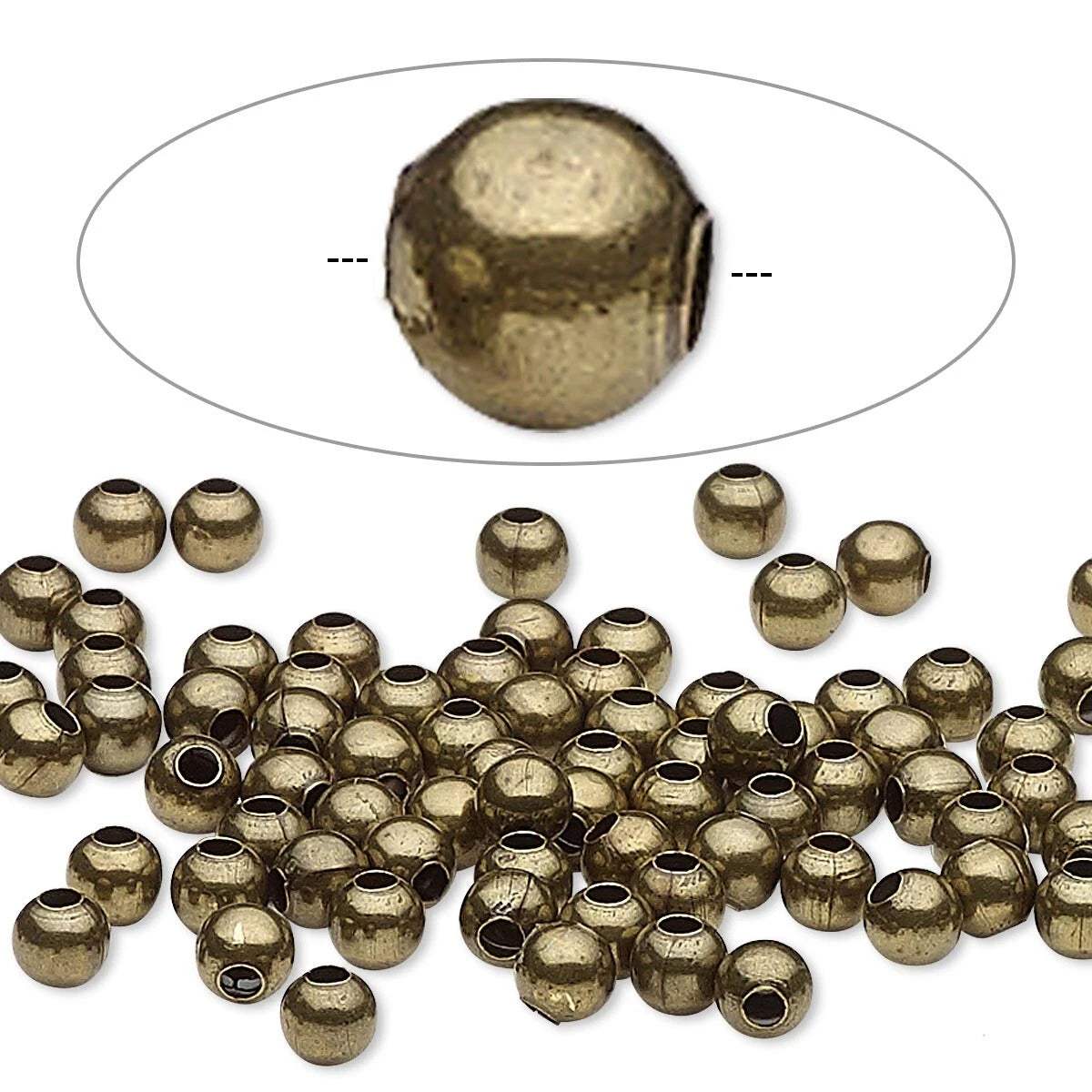 Antiqued Brass Plated Steel Round Beads, 4mm - 100 pcs