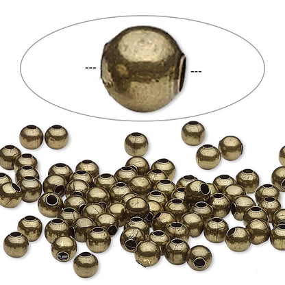 Antiqued Brass Plated Steel Round Beads, 4mm - 100 pcs