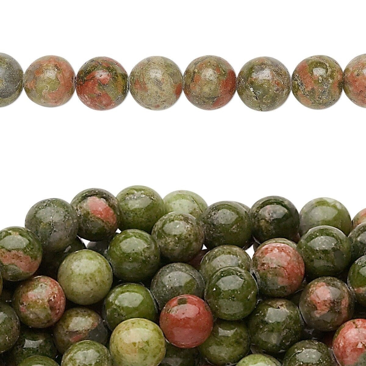 Natural Unakite 6mm Round Beads with 0.5-1.5mm Hole, 1 Strand (approx. 67)