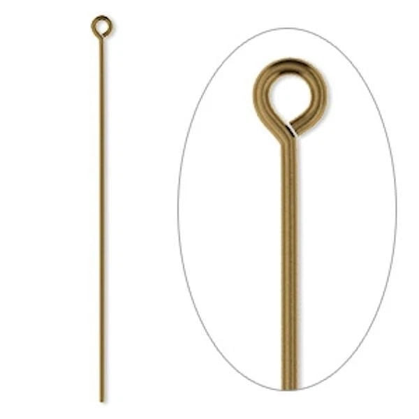 Antiqued Gold Plated Brass Eye Pins, 2 inch, 21 Gauge, 100 pcs