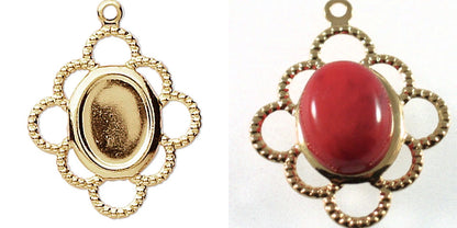 Gold-Plated Brass Oval Cabochon Drop Setting, 19x17mm (for 8x6mm Oval), 10 pcs