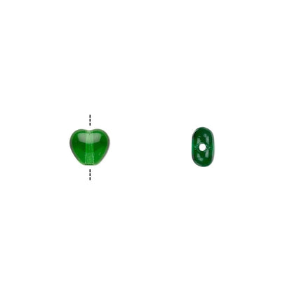 Czech Pressed Glass Transparent Emerald Green Heart Beads, 6mm, 1 Strand (approx. 67)
