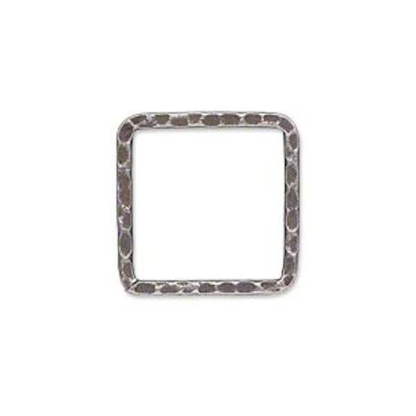 Antiqued Silver Steel Hammered Square Links, 20x20mm, Double-Sided, 10 pcs