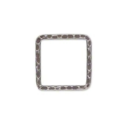 Antiqued Silver Steel Hammered Square Links, 20x20mm, Double-Sided, 10 pcs
