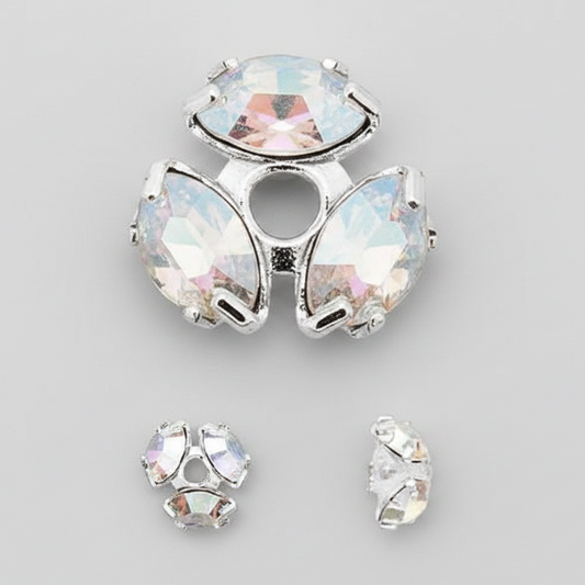 Swarovski Crystal Bead Caps, Aurora Borealis Clear, Silver Plated Brass, 7mm, 4 pcs