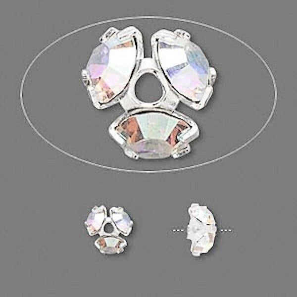Swarovski Crystal Bead Caps, Aurora Borealis Clear, Silver Plated Brass, 7mm, 4 pcs