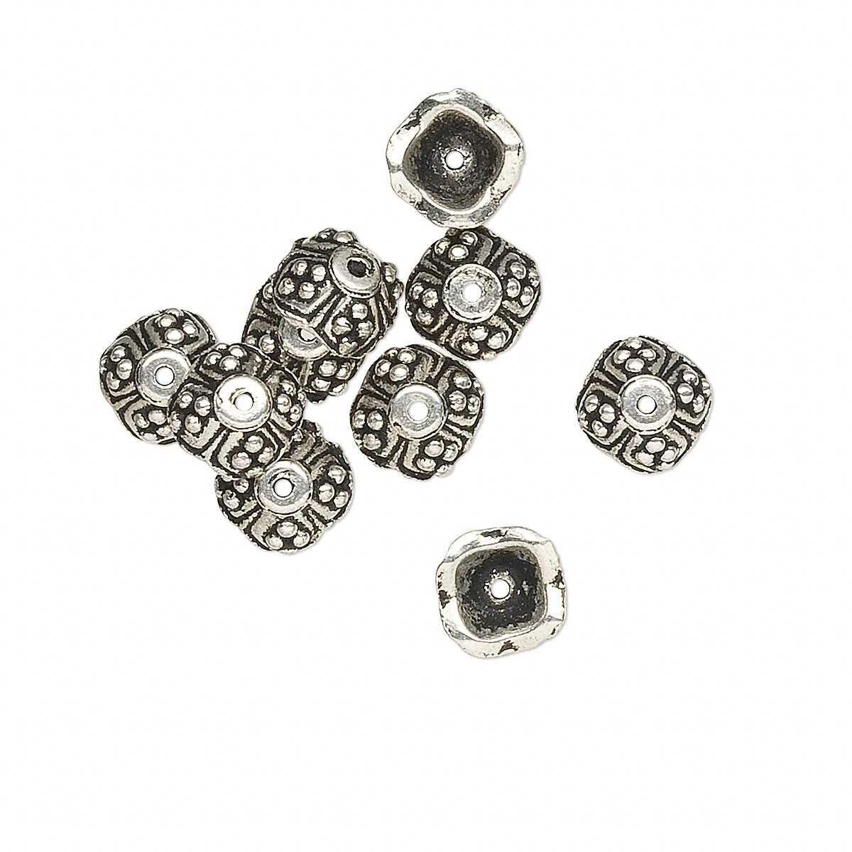 Antiqued Silver Pewter Flat Square Bead Caps, 7x3mm, 10 pcs
