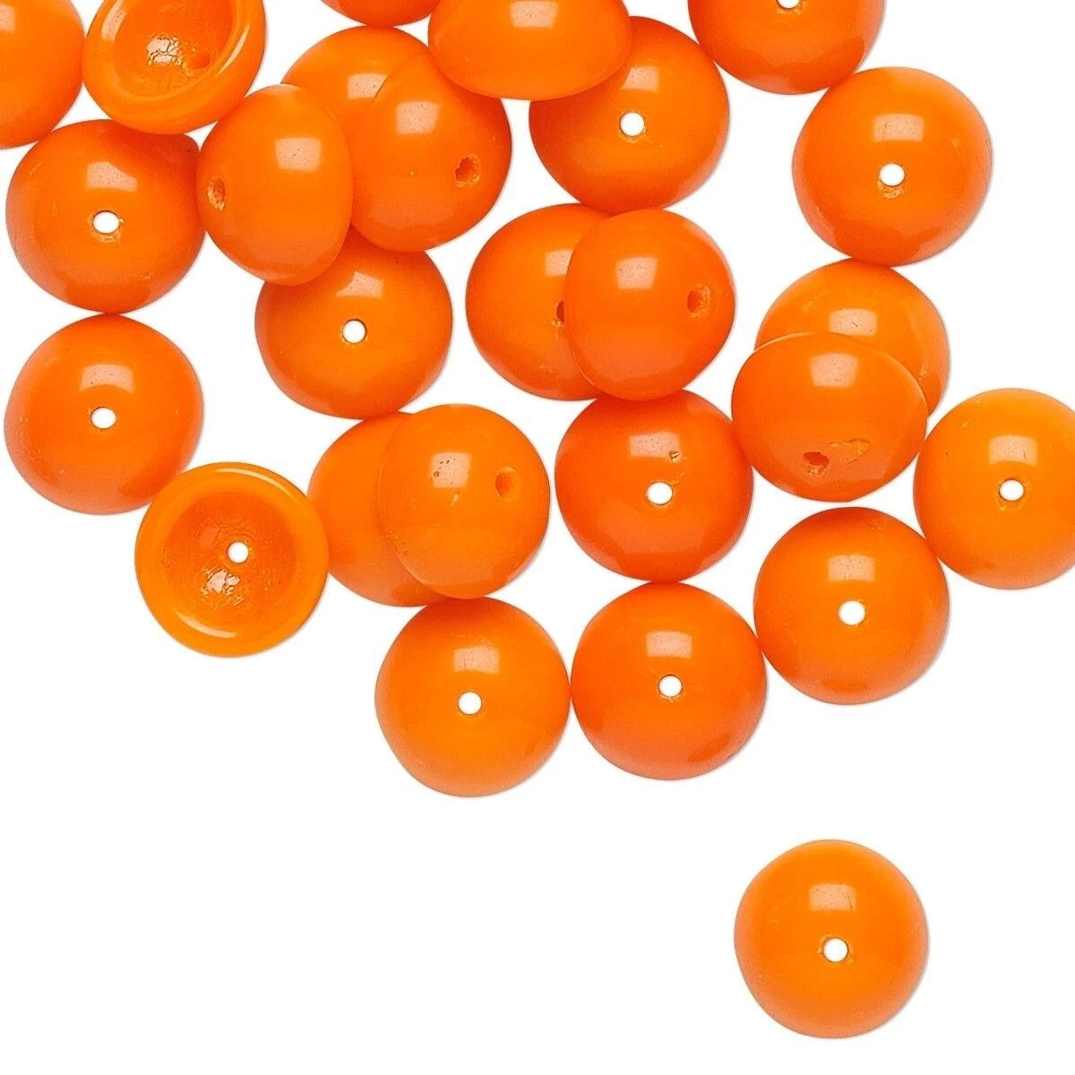 Vintage German Pressed Glass Opaque Neon Orange Bead Caps, 9x4mm, 30 pcs