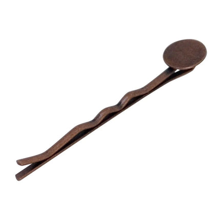 Antiqued Copper Plated Bobby Pin Hair Clips with Glue-On Pad, 50mm, 12 pcs