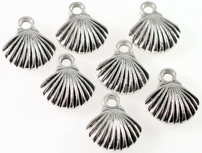 Antiqued Silver-Plated Pewter Shell Charms, 15x14mm, Single-Sided, 10 pcs