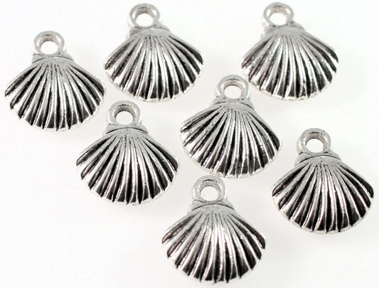 Antiqued Silver-Plated Pewter Shell Charms, 15x14mm, Single-Sided, 10 pcs