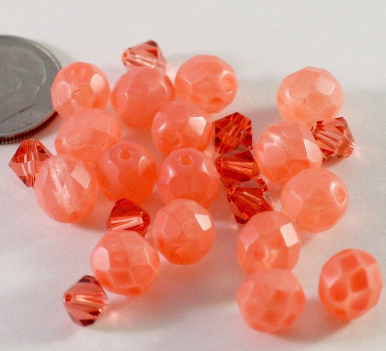 Czech Vintage Frosted Red-Orange & Swarovski Bead Mix, 24 pcs