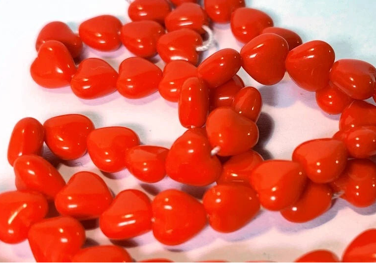 Czech Pressed Glass Opaque Orange Heart Beads, 6mm, 1 Strand (approx. 67)