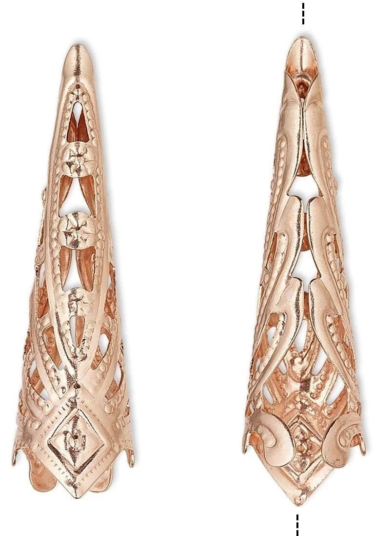 Copper Plated Brass Filigree Cone Bead Caps, 35x9mm, 6 pcs