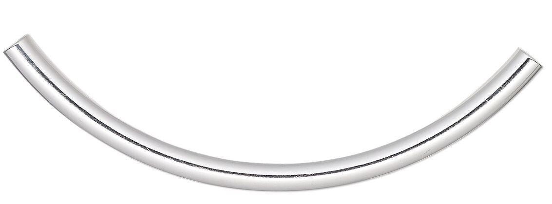 Silver Plated Brass Curved Tube Beads 50x3mm, 10 pcs
