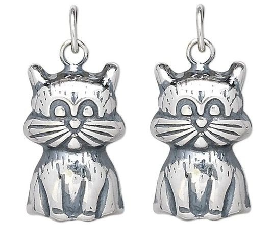 Sterling Silver Kitty Cat Charms with Jump Rings: 15x10mm (2 pc)
