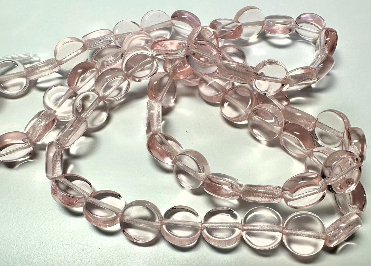 Czech Pressed Glass Light Rose Pink Flat Round Beads, 6.5x3mm, 1 Strand (approx. 60)