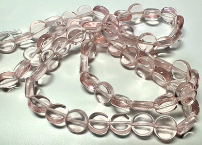 Czech Pressed Glass Light Rose Pink Flat Round Beads, 6.5x3mm, 1 Strand (approx. 60)