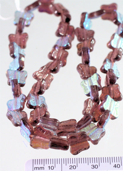 Czech Pressed Glass Amethyst AB Butterfly Beads, 11x9mm, 1 Strand (approx. 45)