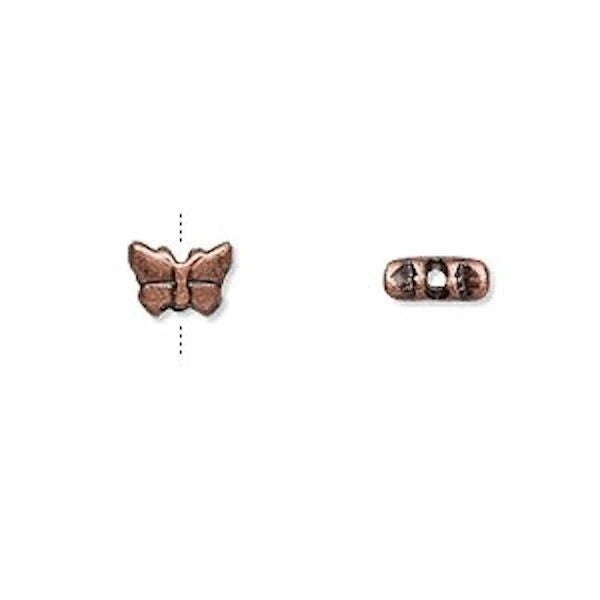 Antique Copper Pewter Double-Sided Butterfly Beads, 8x6mm, 24 pcs