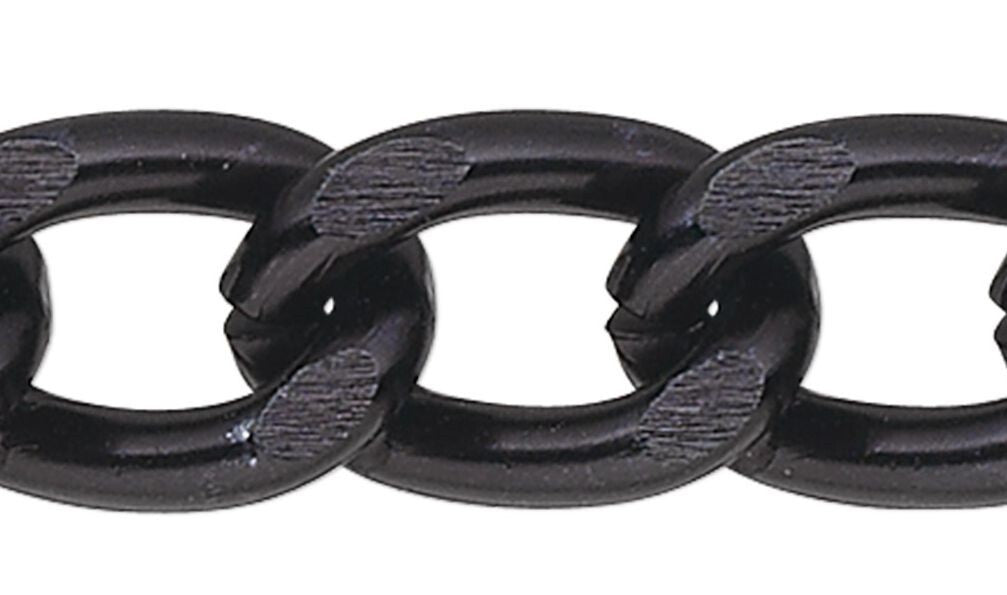 Anodized Aluminum Cable Chain, Black, 11x7mm Links, 25 ft Spool