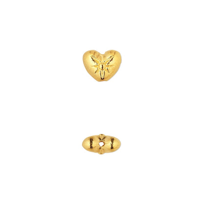 Gold Plated Pewter Double-Sided Heart with Flower Beads, 8x6mm, 50 pcs