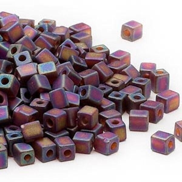 Miyuki Trans Frost Rainbow Dark Amber Yellow Square Glass Seed Beads (SB134FR) - 25 Grams