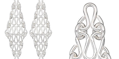 Sterling Silver Squiggly Chain Earring Connectors, 50x15mm, 2 pcs (1 Pair)