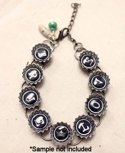 Antiqued Silver Round Bezel Linked Bracelet, 1/2 inch Bezels, 7.5 inch