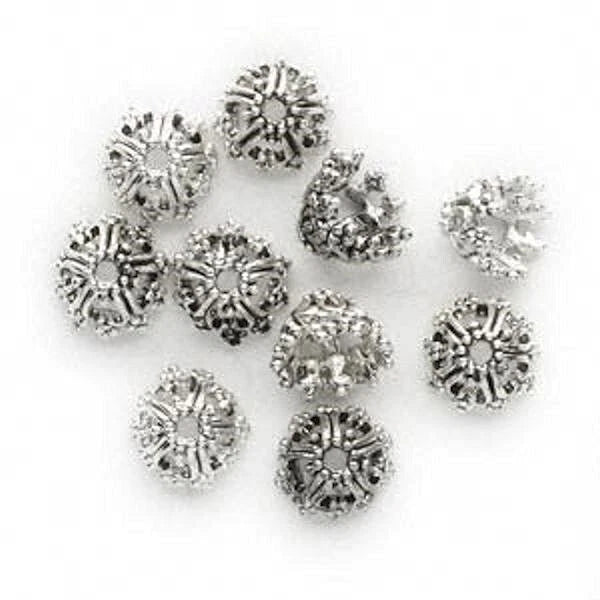 Antiqued Silver Pewter Filigree Heart Bead Caps, 7x9mm (fits 6–8mm beads), 10 pcs