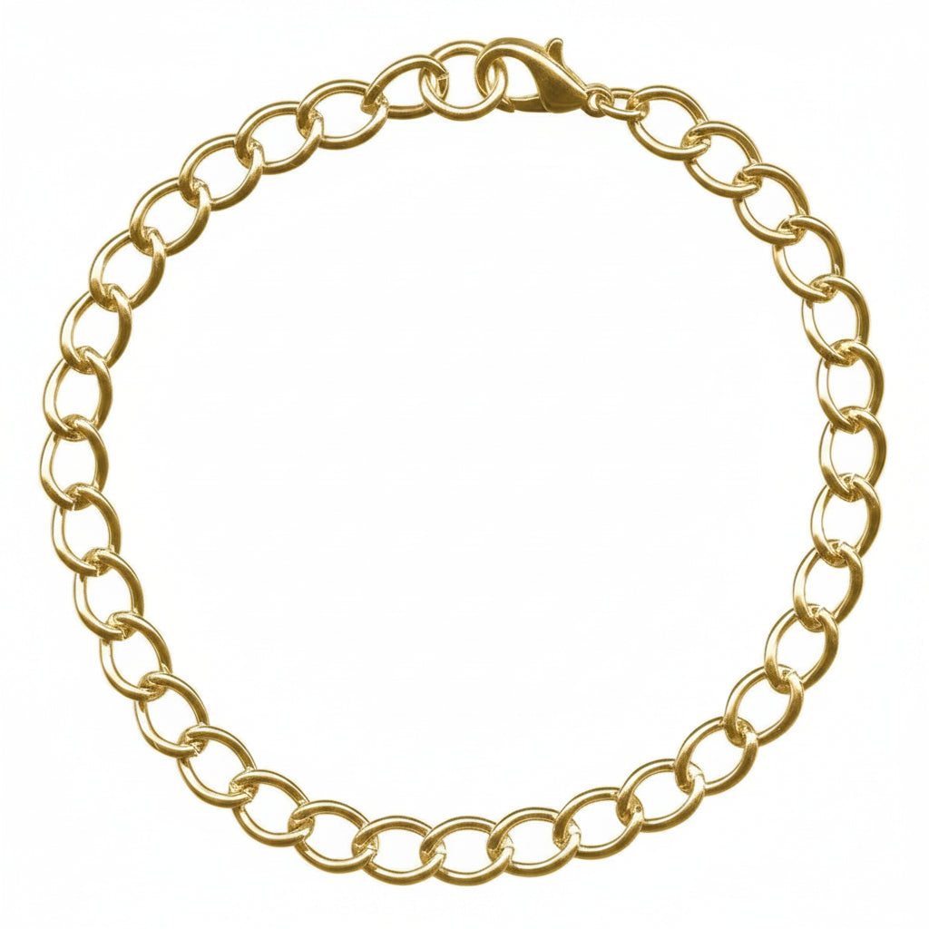 Gold Plated Steel Curb Chain Charm Bracelet with Lobster Clasp, 7.5-8.5 inch, 2 pcs