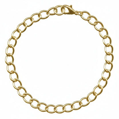 Gold Plated Steel Curb Chain Charm Bracelet with Lobster Clasp, 7.5-8.5 inch, 2 pcs