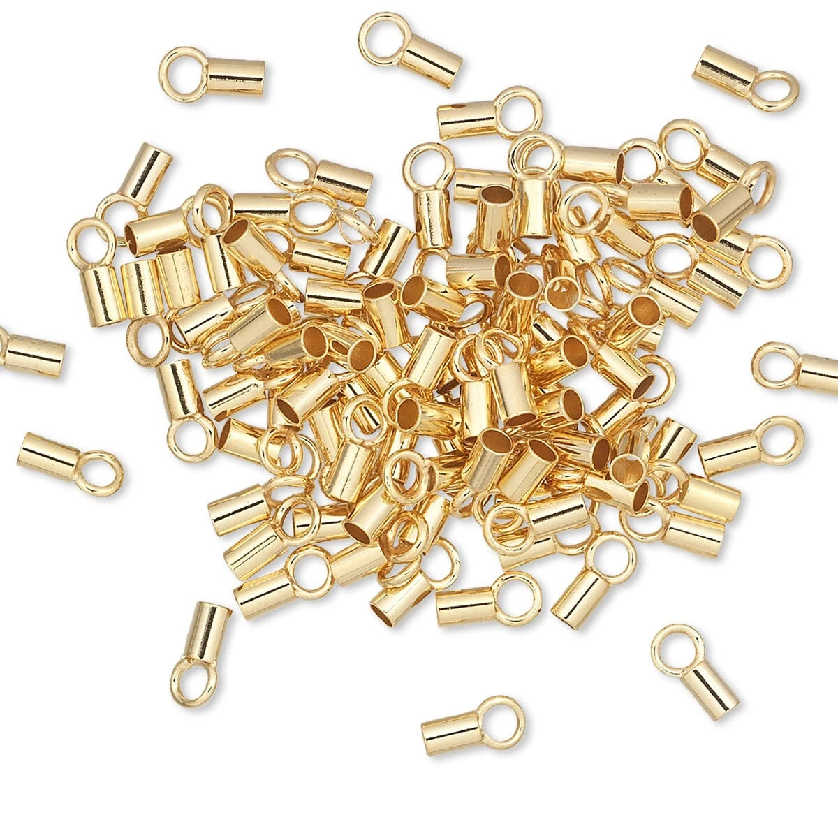 Gold Plated Brass Crimp Tube Ends with Loop, 6x2mm, 1.6mm ID