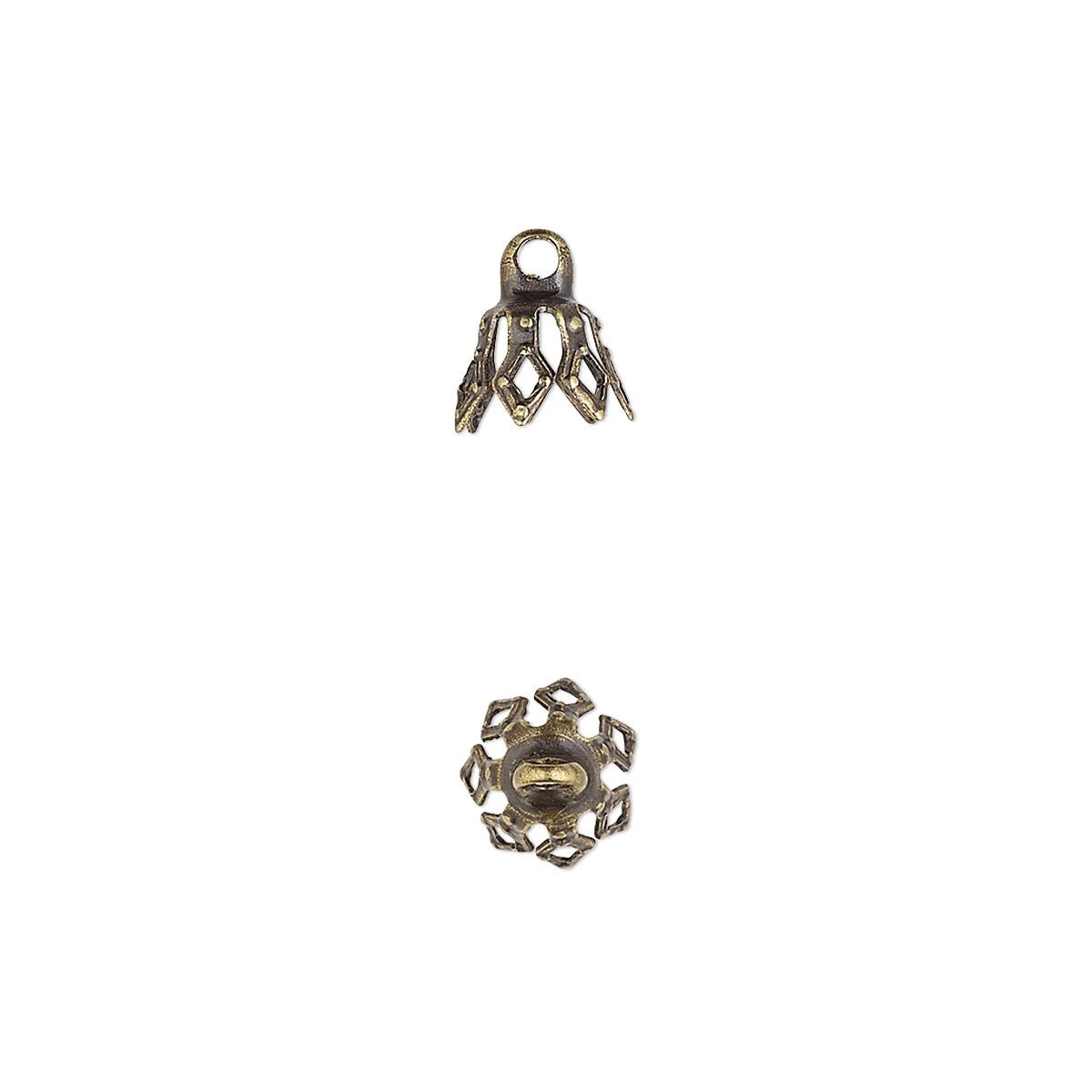 Antiqued Gold Brass Bell Bead Caps 7x5.5mm 7-Prong, Pkg of 100