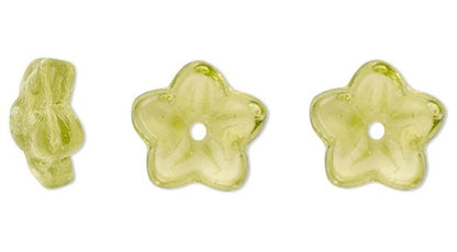 Czech Pressed Glass Trans Olivine Flower Bead Caps, 7x3mm, 50 pcs