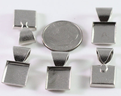 Nunn Design Silver Plated Brass Square Patera Bezel Pendants, 10mm, 5 pcs