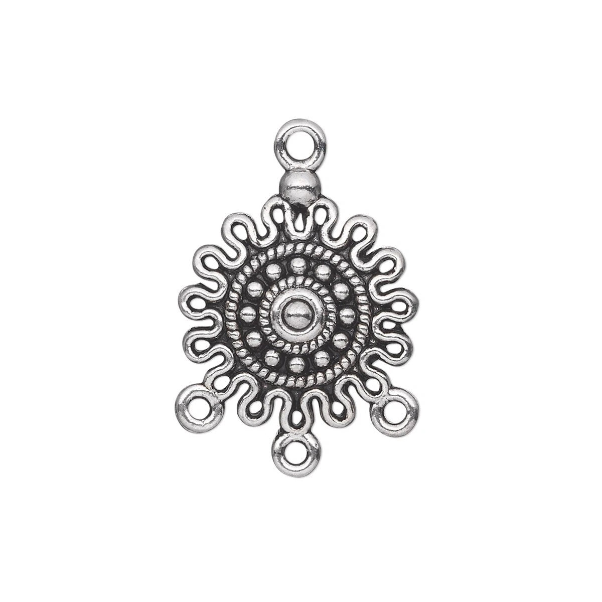 Antiqued Silver-Plated Pewter Round Chandelier Focals, 17mm, 3 Loops, 20 pcs