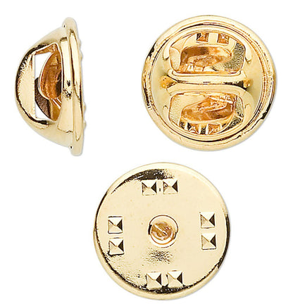 Gold stud earrings on a white background