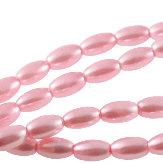Glass Pearl Dark Pink Oval Beads, 7x4mm–8x4mm, 1 Strand (approx. 52)