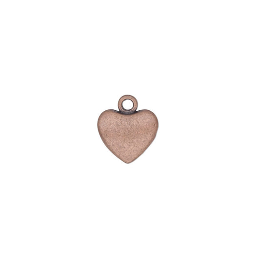 Antiqued Copper Plated Pewter Puffed Heart Drop Charms 10.5x9mm (6 pc)
