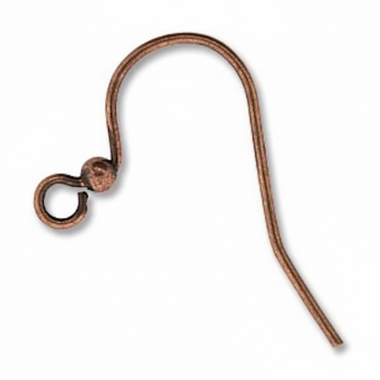 Beadsmith Antiqued Copper-Plated Brass Fishhook Ear Wires with Ball, 25mm