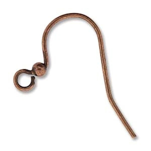 Beadsmith Antiqued Copper-Plated Brass Fishhook Ear Wires with Ball, 25mm