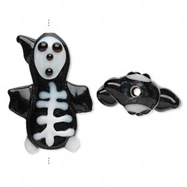 Lampwork Glass 27x21x9mm Double-Sided Skeleton Beads, Black & White, 2 Beads
