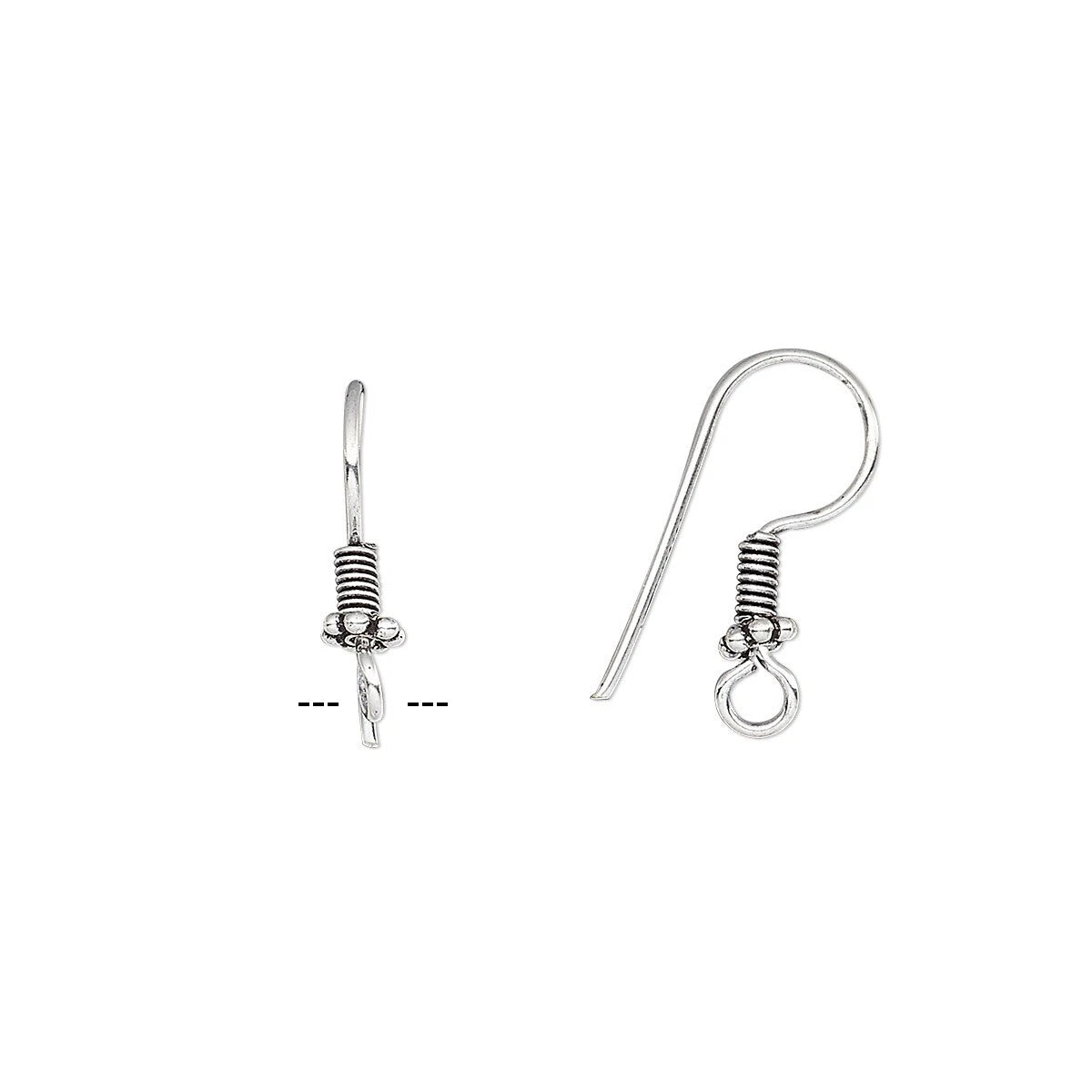 Antiqued Silver Plated Copper Fishhook Ear Wires with Coil & Rondelle, 19mm, 25 Pairs