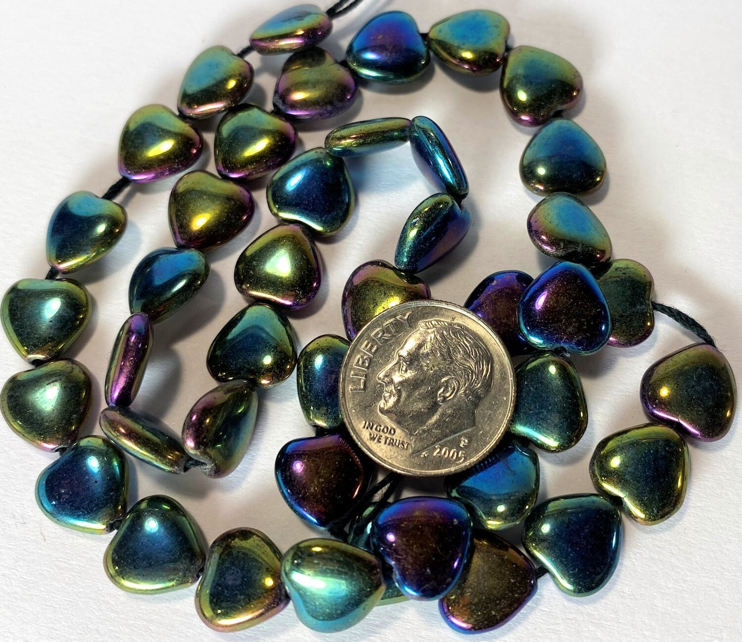 Czech Pressed Glass Iris Green FM Heart Beads, 10mm, 1 Strand (approx. 45)
