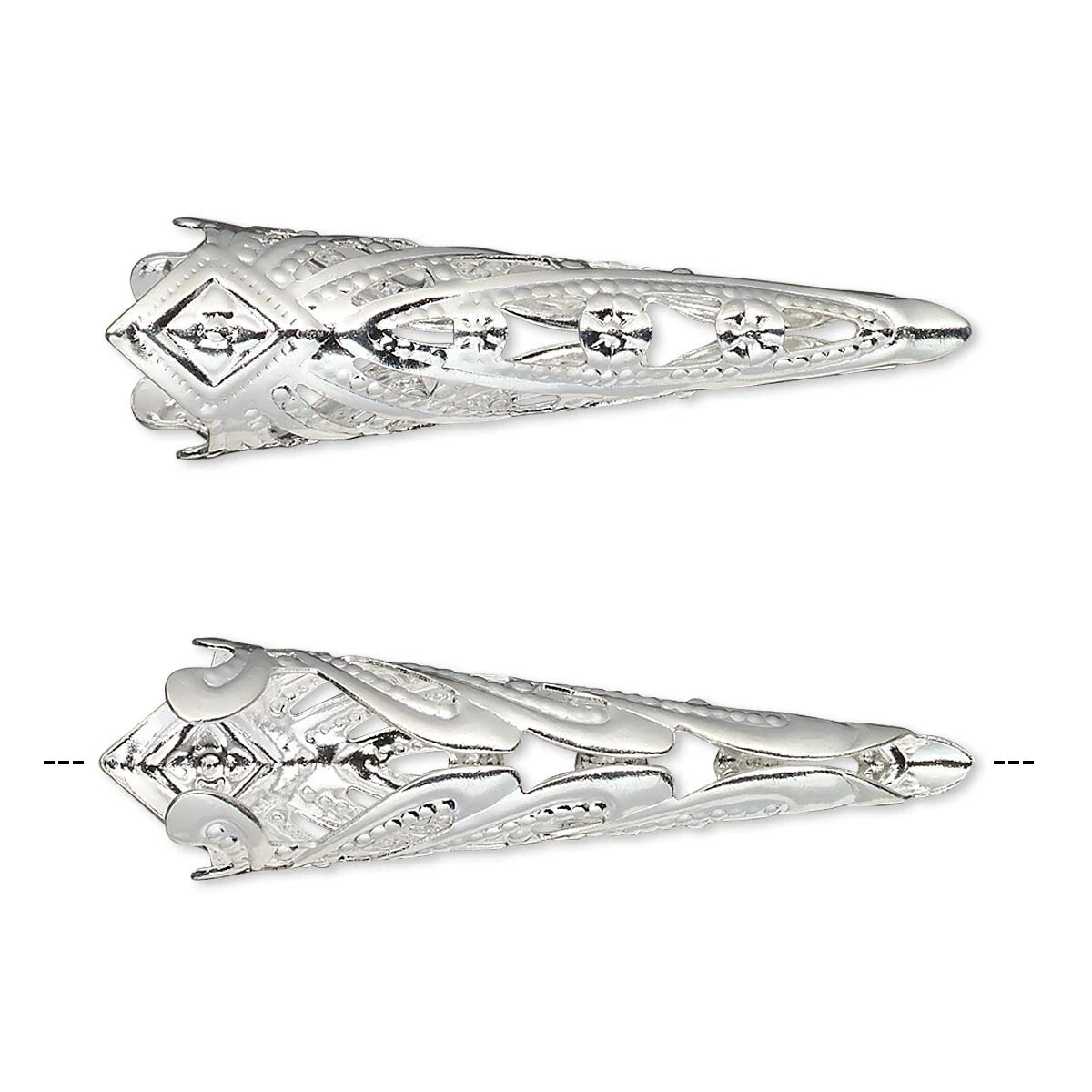 Silver Plated Brass Filigree Cone Bead Caps, 35x9mm, 6 pcs