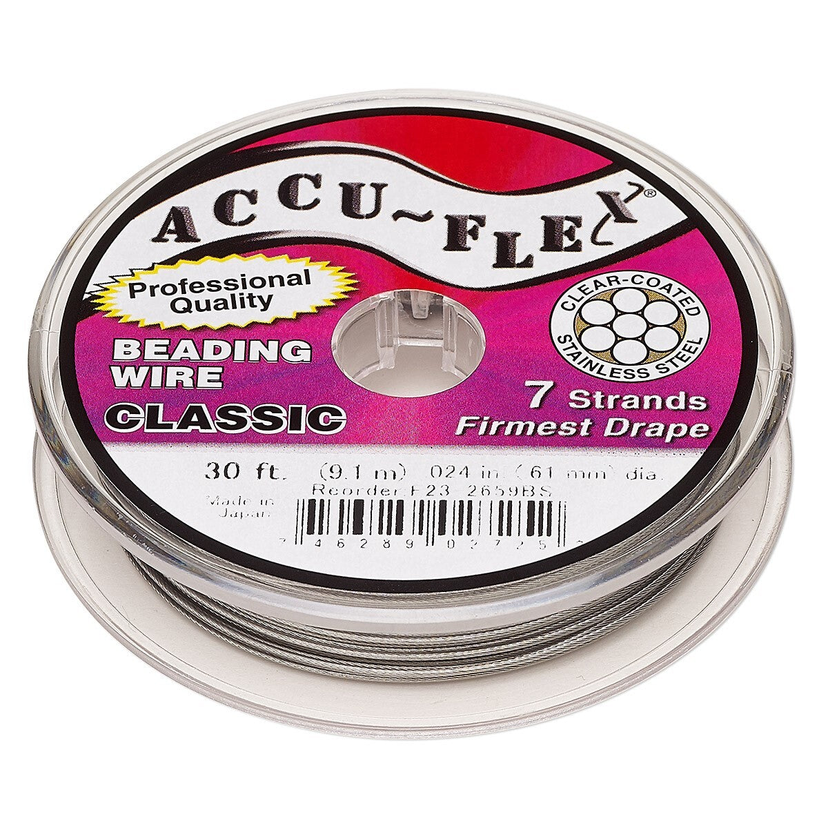 Accu-Flex 7 Strand Clear Beading Wire 0.024" Diameter, 30 Foot Spool