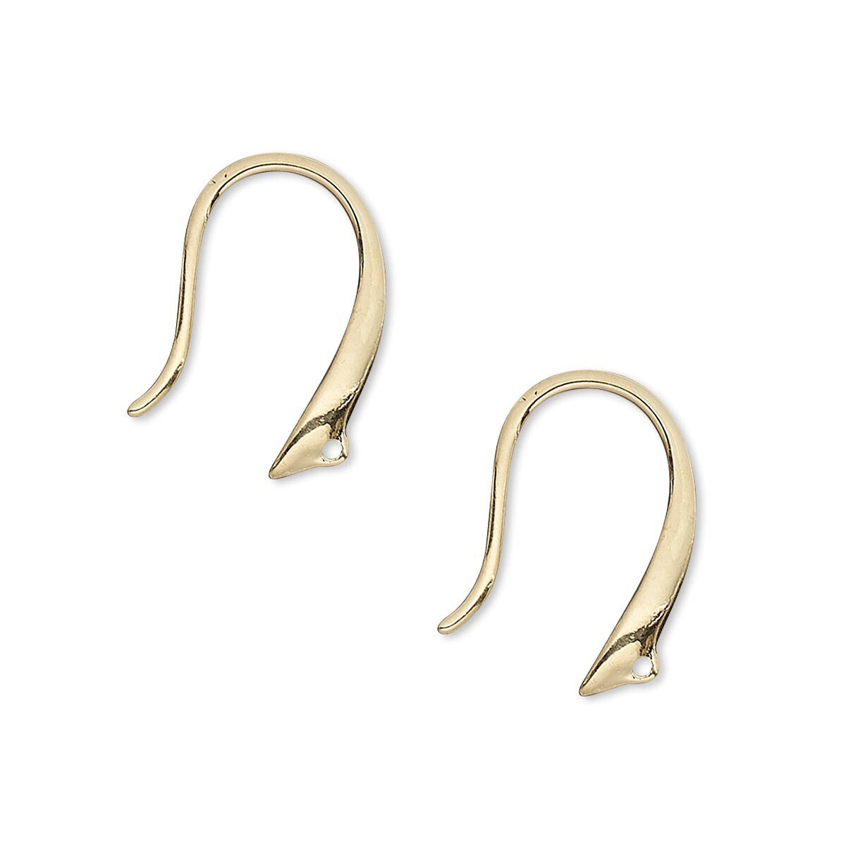 A pair of gold-toned ear hooks with a polished finish, displayed on a clean white background.