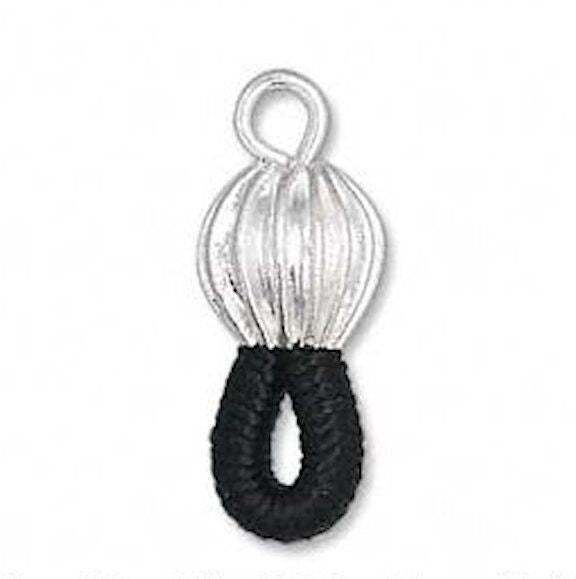 Eyeglass Holders, Black Elastic Cord with Silver Plated Corrugated Bead, 50 pcs