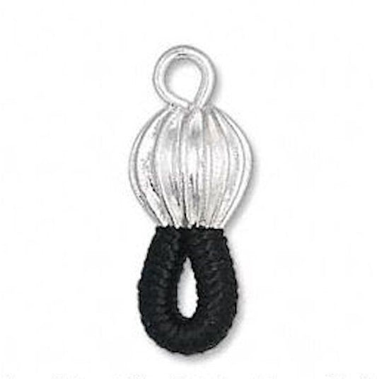 Eyeglass Holders, Black Elastic Cord with Silver Plated Corrugated Bead, 50 pcs